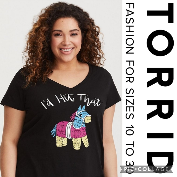 torrid Tops - Torrid 1X Black Piñata V-Neck Slim Fit Tee